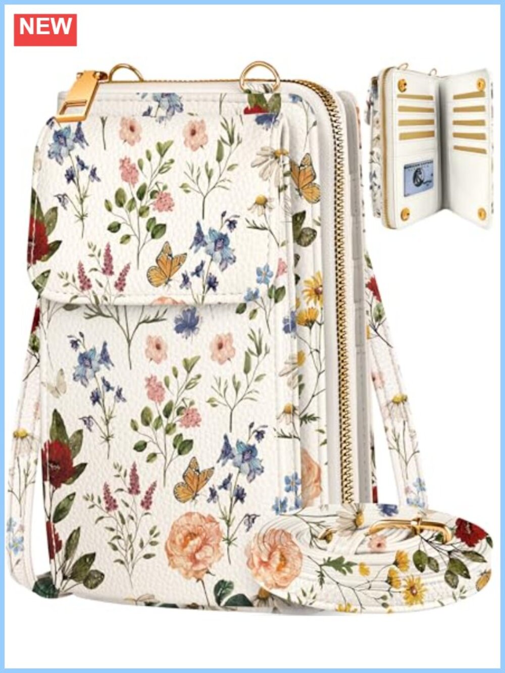 Leather Cell Phone Purse Crossbody Bag with 10 Card Slots Adjustable Strap